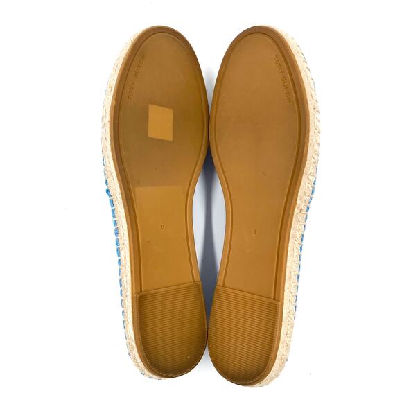 Tory Burch Suede Flat Espadrilles Cyan Blue Cap Toe Slip On Sz 8 - Picture 9 of 10
